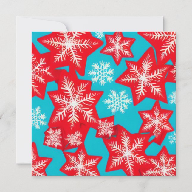 Red and Teal Snowflakes Card (Front)