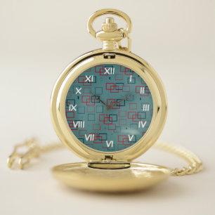Red and Teal Squared Delight Pocket Watch