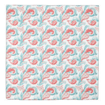 Red and Teal White Background Paisley Pattern 