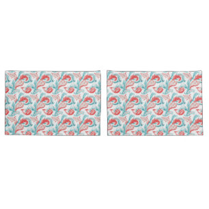 Red and Teal White Background Paisley Pattern Pillow Case