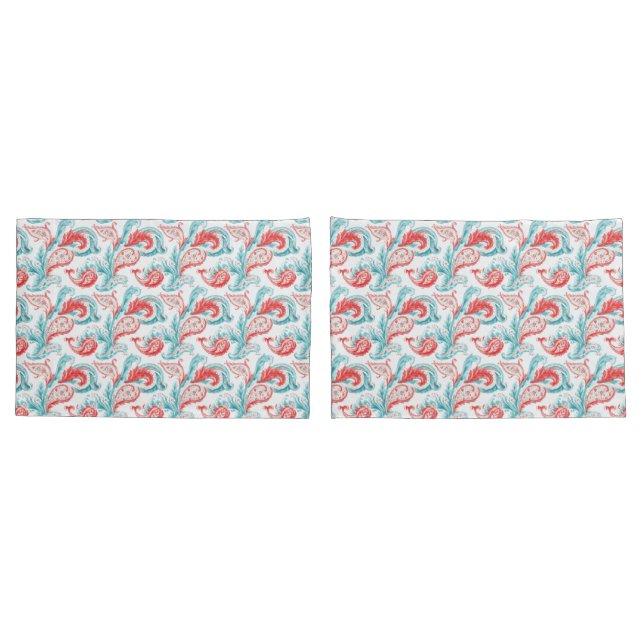 Red and Teal White Background Paisley Pattern  Pillow Case (Back-Set)