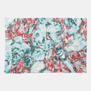 Red and Turquoise Abstract    Kitchen Towel