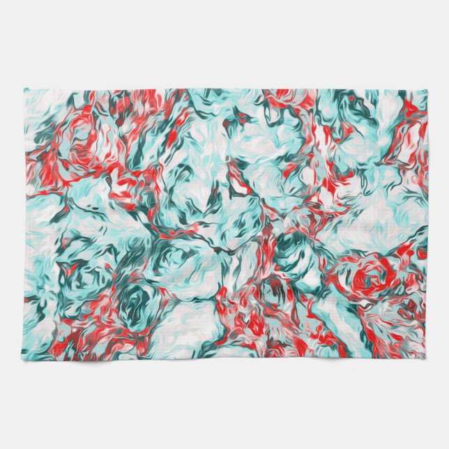 Red and Turquoise Abstract    Kitchen Towel (Horizontal)