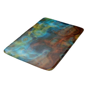 red and turquoise blue smoky Marble abstract Bath Mat