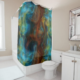 red and turquoise blue smoky Marble abstract Shower Curtain