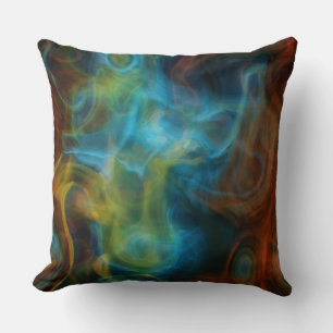 red and turquoise blue smoky Marble abstract Throw Pillow