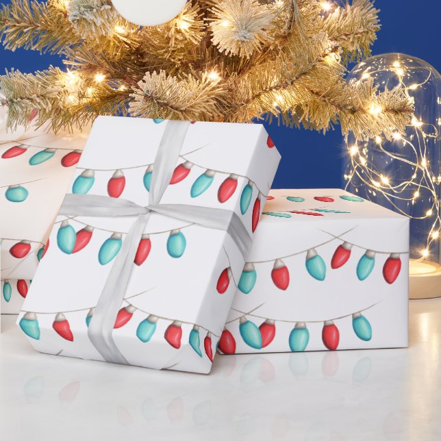 Red and Turquoise Christmas Lights Patterned Wrapping Paper (Holidays)