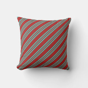 Red and Turquoise Colored Striped/Lined Pattern Throw Pillow