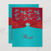 Red and Turquoise Floral Reply Card (Front/Back)