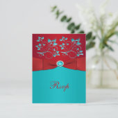 Red and Turquoise Floral Reply Card (Standing Front)