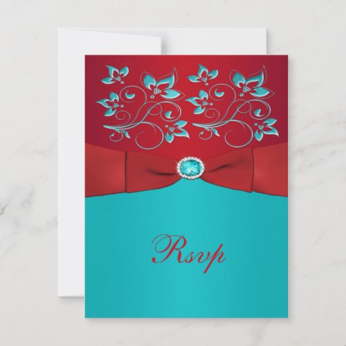 Red and Turquoise Floral Reply Card