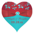 Red and Turquoise Floral Wedding Favor Sticker