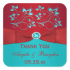 Red and Turquoise Floral Wedding Favor Sticker