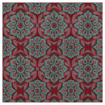 "Red and turquoise flower” floral arabesque Fabric
