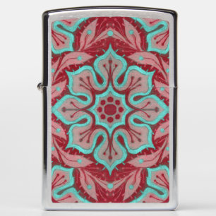 "Red and turquoise flower” floral arabesque Zippo Lighter