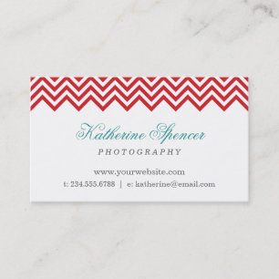 Red and Turquoise Modern Chevron and Polka Dots Business Card