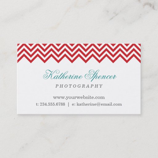 Customizable Red and Turquoise Modern Chevron and Polka Dots Business Card Templates