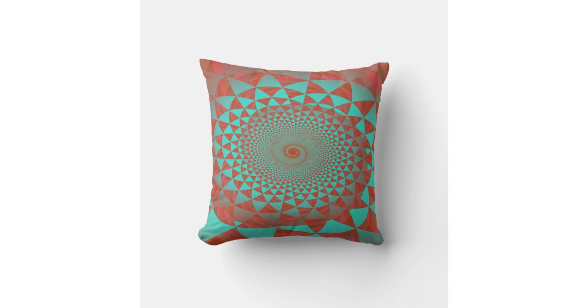 Red and Turquoise Spiral Abstract Throw Pillow Zazzle