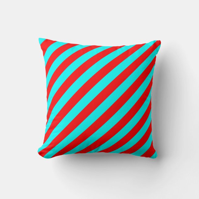 Red and Turquoise Stripes Pattern Pillow (Front)