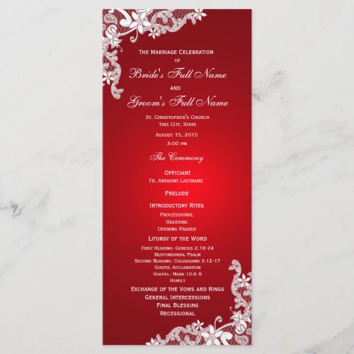 Red and Vintage Floral Lace Wedding Program