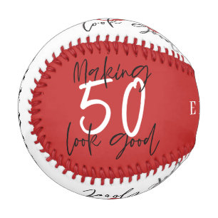 red and white 50th birthday modern chic baseball
