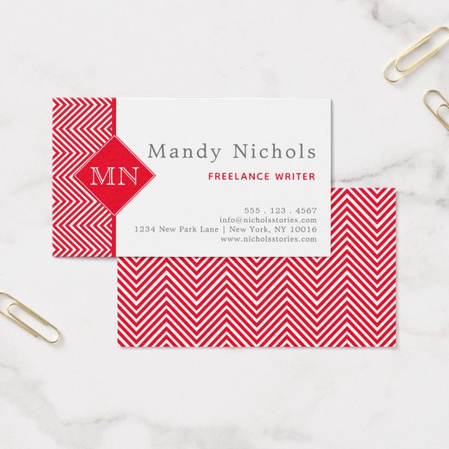 Red and White Abstract Chevron Pattern Monogram