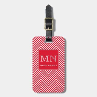 Red and White Abstract Chevron Pattern Monogram