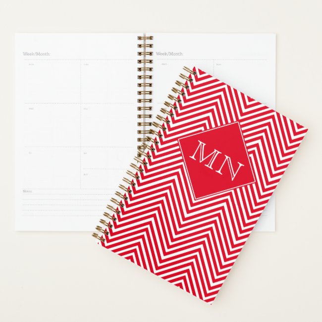 Red and White Abstract Chevron Pattern Monogram