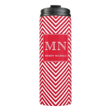 Red and White Abstract Chevron Pattern Monogram