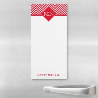 Red and White Abstract Chevron Pattern Monogrammed