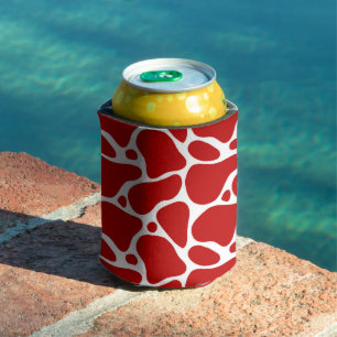 Red and white abstract giraffe pattern can cooler
