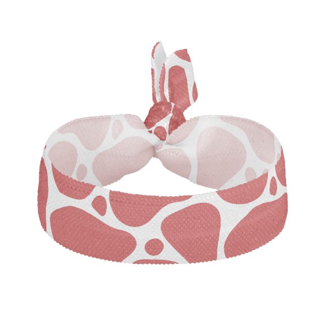 Red and white abstract giraffe pattern elastic hair tie (Front)