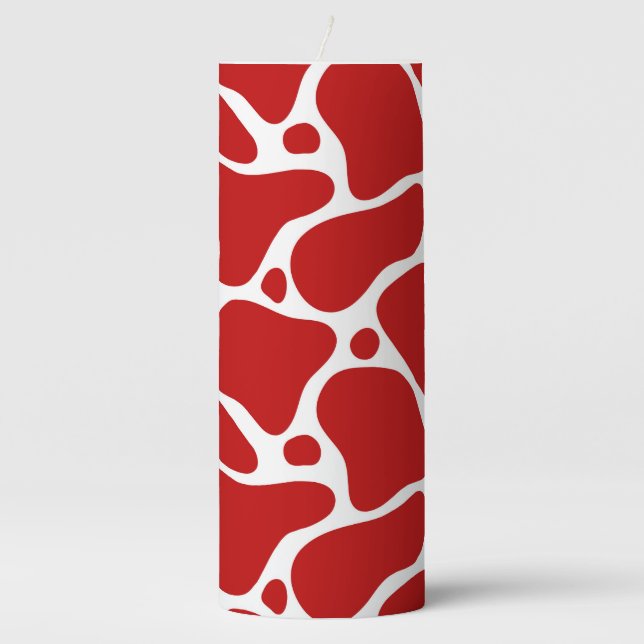 Red and white abstract giraffe pattern pillar candle (Front)