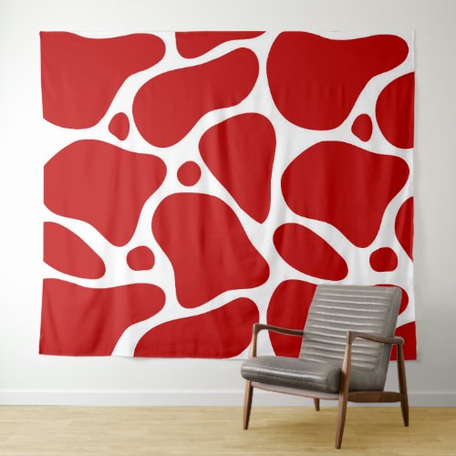 Red and white abstract giraffe pattern tapestry