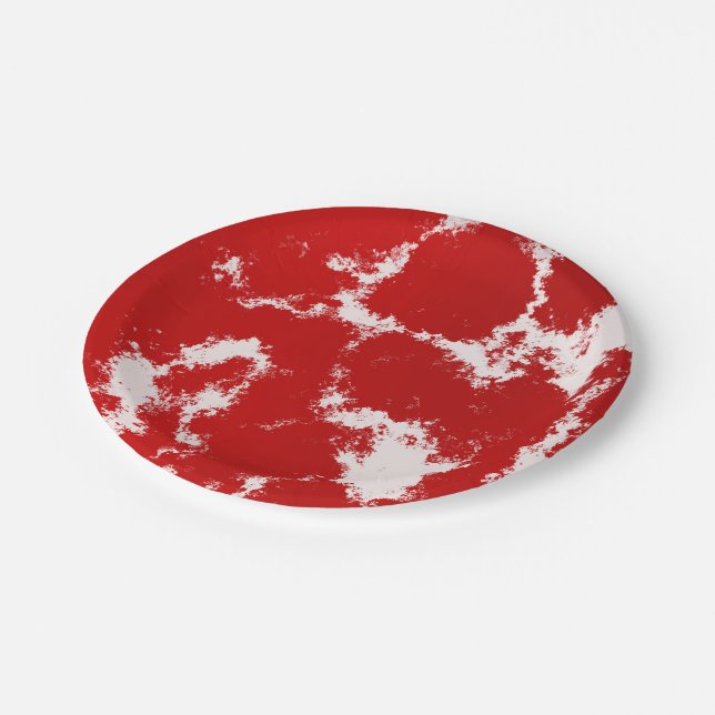 Red and White Abstract   Paper Plates (Angled)