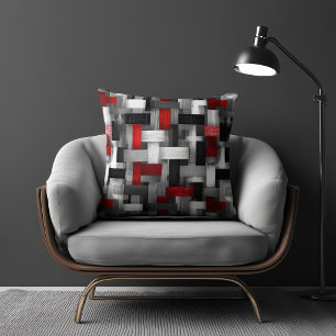 Red and White Abstract Pattern Throw Pillow