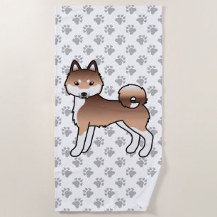 Red And White Alaskan Klee Kai Cute Cartoon Dog Beach Towel