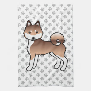 Red And White Alaskan Klee Kai Cute Cartoon Dog Kitchen Towel