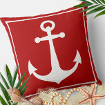 Red and White Anchor Nautical Boat Beach  Throw Pillow<br><div class="desc">Red and White Anchor Coastal Nautical Design Pattern. Modern decor for your Beach House,  Vacation Rental. Coastal Design Style. Perfect for the Boat or by the Pool. You can change the background color to customize to match your home.</div>