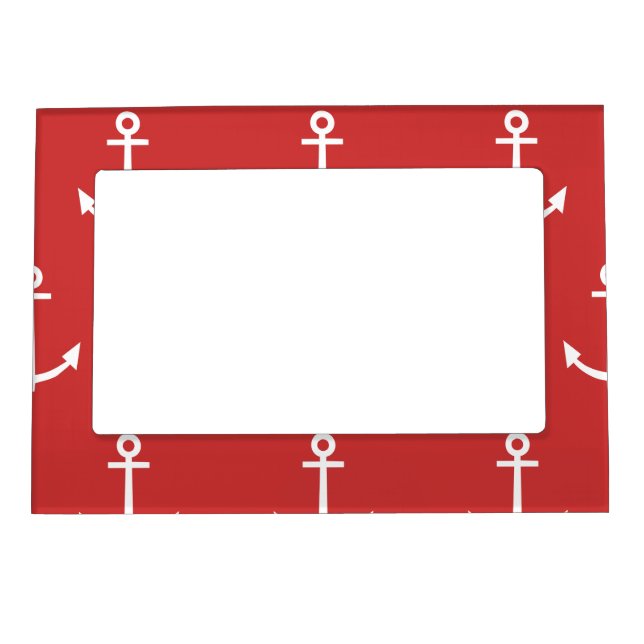 Red and White Anchors Pattern 1 Magnetic Picture Frame (Front)