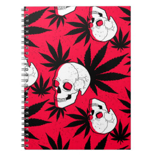 Red and White and Black Weed and Skulls Notebook