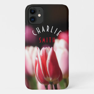 Red and White (and Pink) Tulips *Personalize* iPhone 11 Case