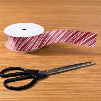 Red and White Angled Peppermint Stripe Ribbon