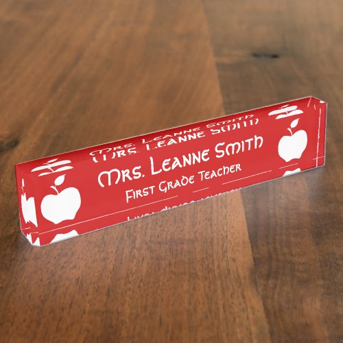 Red and White Apple Teacher Nameplate