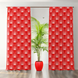 Red and White Art Deco Pattern Blackout Curtains