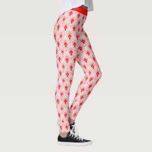 Red and white Art Deco pattern Leggings