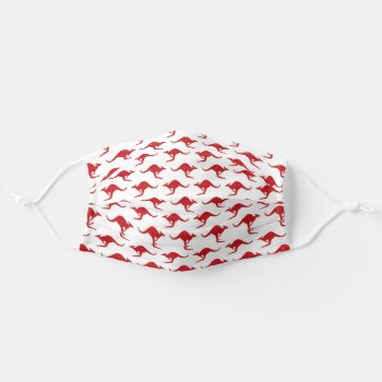Red And White Australian Kangaroo Pattern Adult Cloth Face Mask by LifeOfRileyDesign at Zazzle
