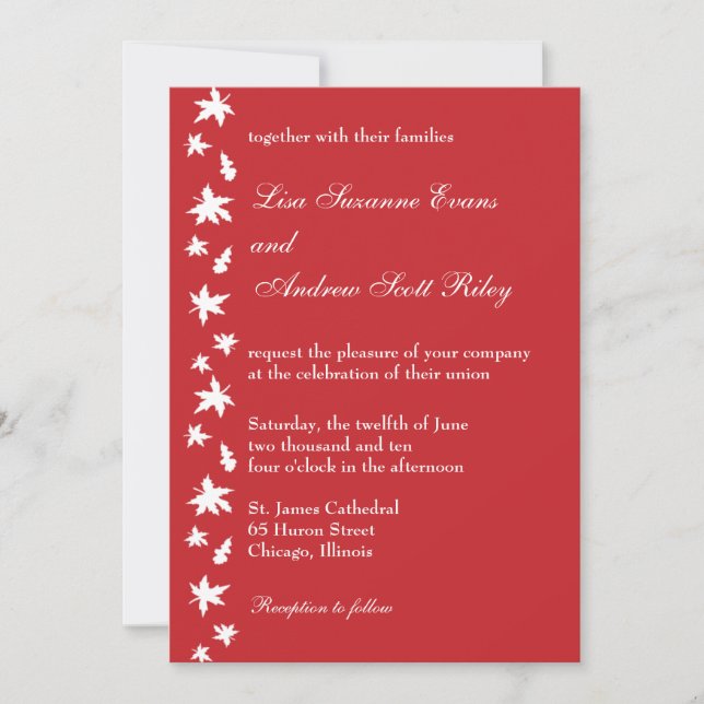Red and White Autumn Leaf Wedding Invitation (Front)