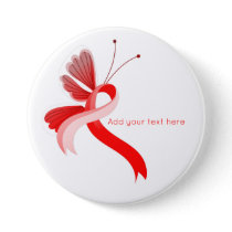 Red and White Awareness Ribbon Butterfly  Button
