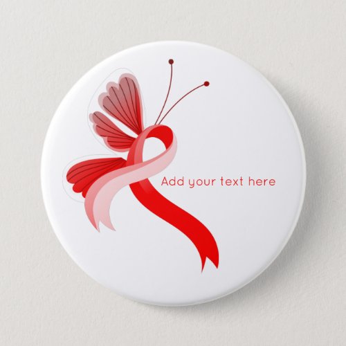 Red and White Awareness Ribbon Butterfly  Button